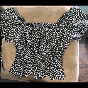 Black dress blouse with white flowers